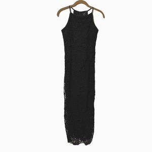 NWT Aqua sz S black with black lace overlay sleeveless midi “little black” dress
